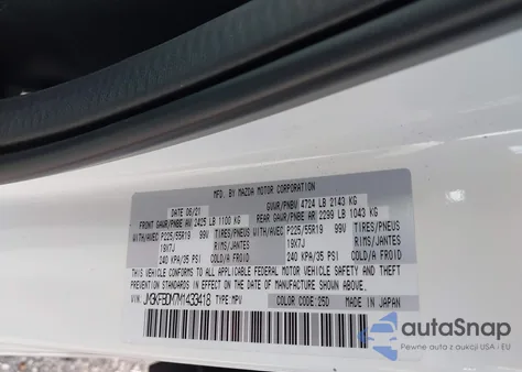 2021 Mazda Cx-5 Grand Touring from USA, damaged, VIN JM3KFBDM7M1433418